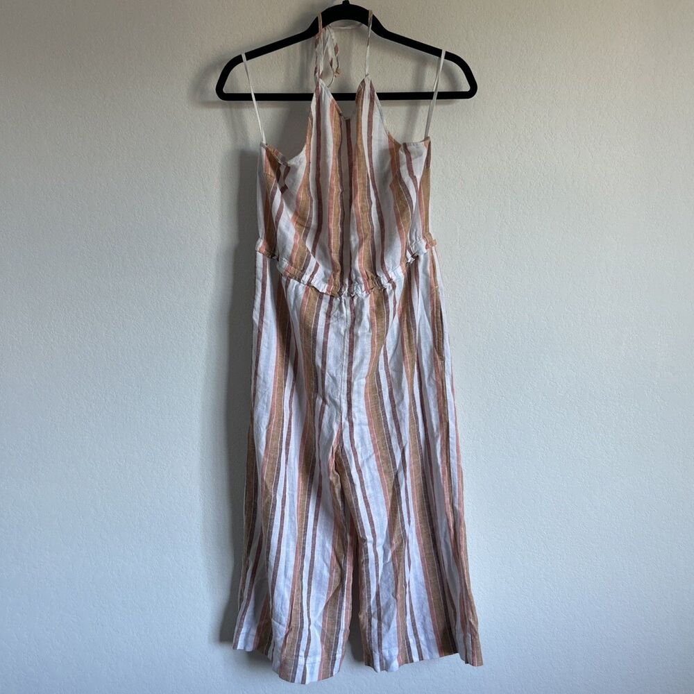Cloth & Stone Jumpsuit Brown/Orange Striped Linen Blend Strappy Coveralls Sz M